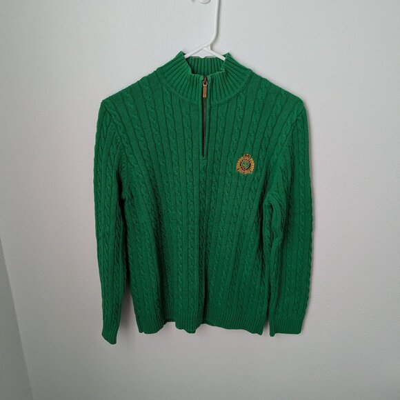 Lauren Ralph Lauren Green Half Zip Sweater, Medium Petite - Picture 2 of 6